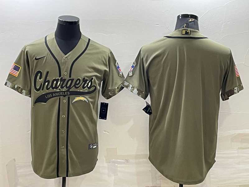 Mens Los Angeles Chargers Blank Olive Salute to Service Cool Base Stitched Baseball Jersey->los angeles chargers->NFL Jersey
